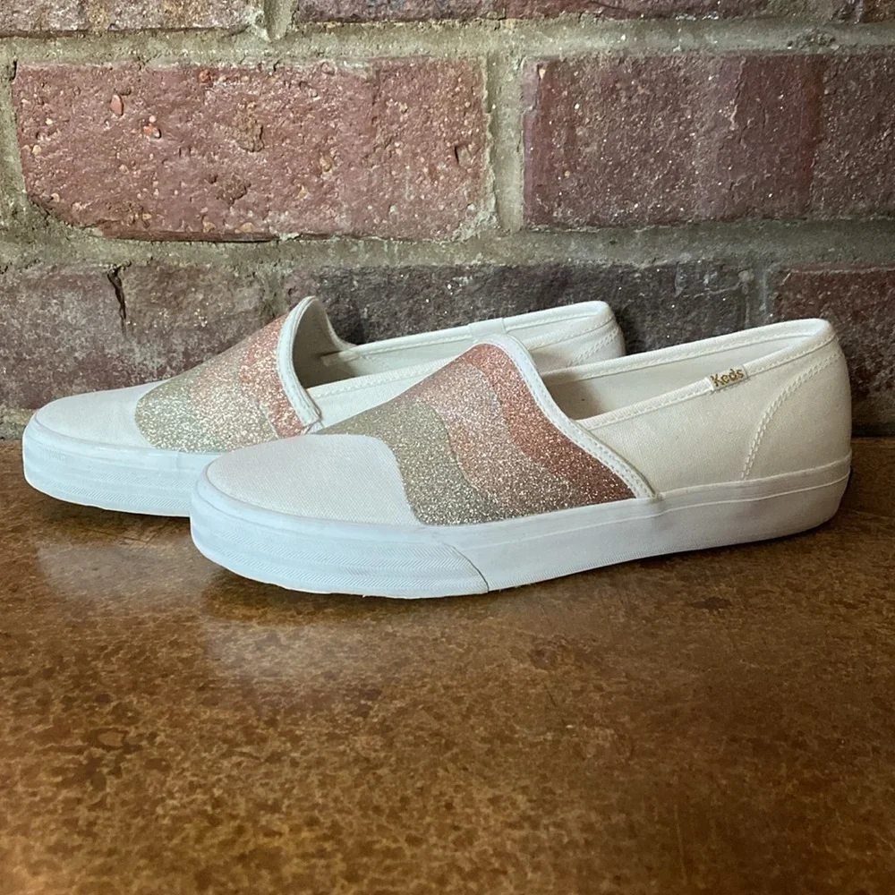 Keds Womens Double Decker‎ Metallic Wave Glitter Slip On Sneakers